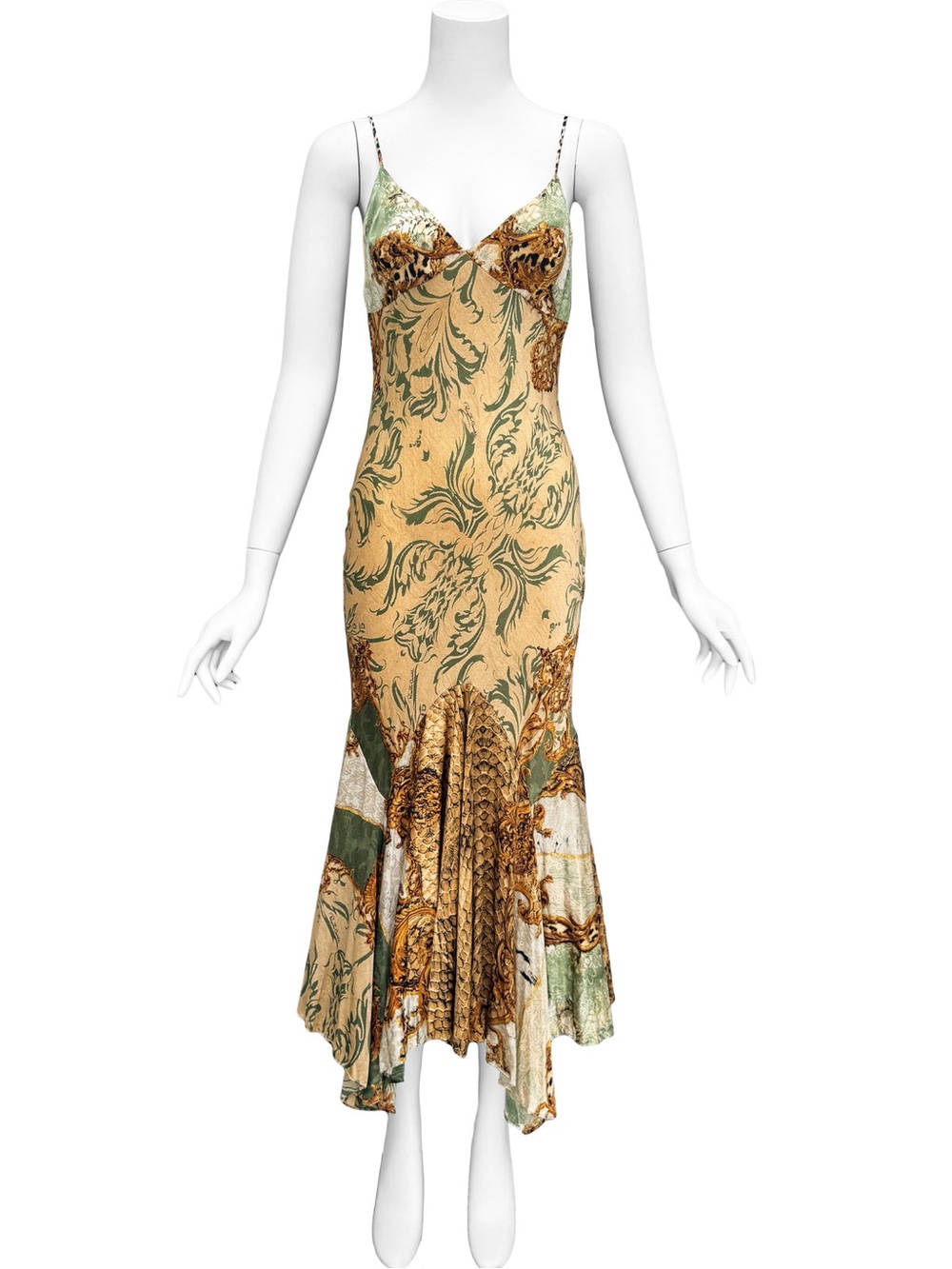 Roberto Cavalli Vintage Rare A/W 2005 Baroque Animal Print Silk Midi Dress Gown